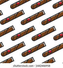 Organic tobacco product Cuban cigar seamless pattern vector smoking and nicotine endless texture vacation and beach resort Cuba symbol island recreation wallpaper print traveling and tourism.