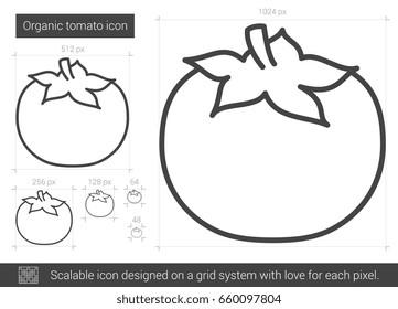 Icono de línea vectorial de tomate orgánico aislado en fondo blanco. Icono de línea de tomate orgánico para infografía, sitio web o aplicación. Icono escalable diseñado en un sistema de cuadrícula.
