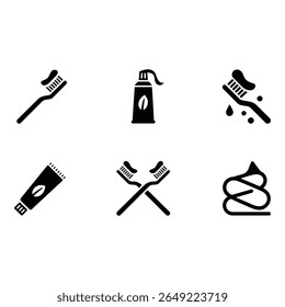 Organic Toothpaste and Toothbrush Icons Minimalist Black and White Vector Graphics Set for Dental Hygiene Branding