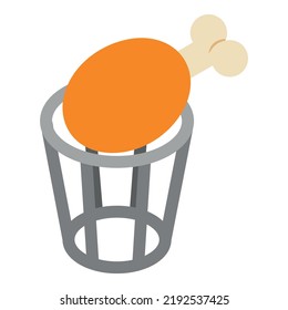 Organic trash icon isometric vector. Fried chicken leg in metal trash can icon. Household waste, sorting and recycle garbage