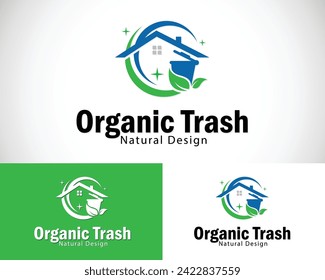 organic trash logo creative nature leave cleans design concept junk