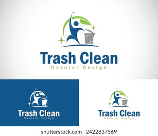 organic trash logo creative nature leave cleans design concept people junk care