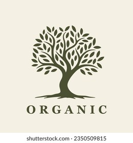 Organic tree logo mark design. Botanical nature icon. Natural plant emblem. Tree of life symbol. Vector illustration.