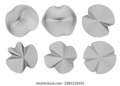 Organic tree rings pattern. Wooden topography circles. Abstract concentric lines. Rippled wavy shapes. Vector graphic