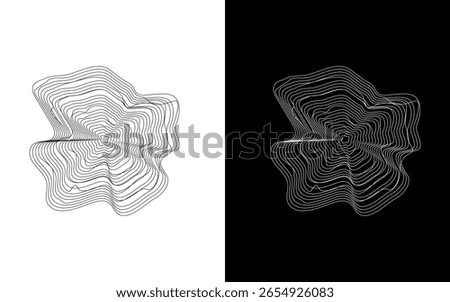 Organic tree rings pattern. Wooden topography circles. Abstract concentric lines. Rippled wavy shapes. Vector graphic.
