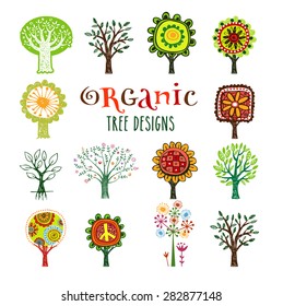 Organic trees vector design elements.