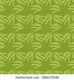 Organic tropical leaves semless pattern. Tropic leaf on green background. Exotic hawaiian wallpaper. Design for fabric, textile print, wrapping, cover. Vector illustration.