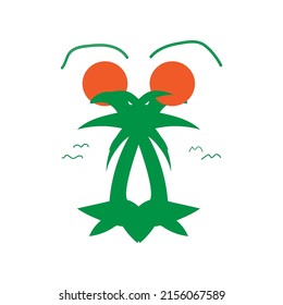 Organic t-shirt design with double palm and the moon. Graphic tee, apparel and clothing. Holiday, vacation. 