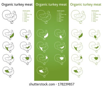 Organic Turkey meat parts Icons for packaging and info-graphic 