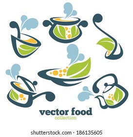 organic vector collection of cooking equipment and food symbols