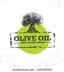 Organic Vector Creative Design Element. Olive Oil Extra Virgin Artisanal Eco Food Label Concept On Raw Background