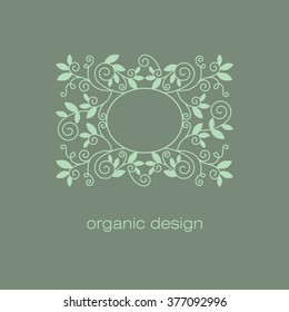 Organic vector design. Natural decorative elements of the modern trend of mono line. Vintage sign, symbol, emblem, label organic products. Icon in natural, organic colors. Healthy lifestyle concept.