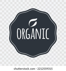 Organic vector icon. Gray white isolated sign on transparent background. Symbol for food, product, sticker, label, healthy eating, lifestyle, design element