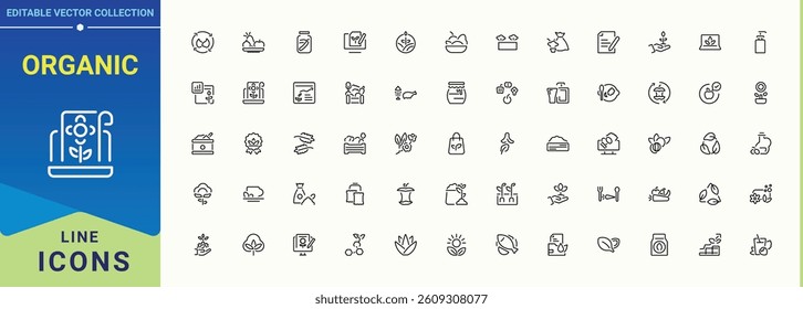 Organic vector icon set. Included eco, bio, farming, ecological, natural and more. Thin icons set. Eco-Friendly modern icon set. Vector illustration in modern line style.