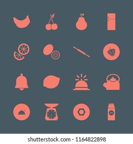 organic vector icons set. with kitchen scale, fridge, nut and bell in set