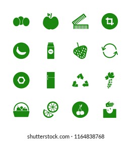 organic vector icons set. with pack milk, nut, basket apple apricot pear and strawberry in set