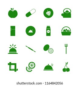 organic vector icons set. with strawberry, apple, basket apple apricot pear and crop in set
