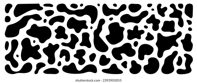 Organic vector liquid shapes. Set of abstract fluid irregular blobs. Random free form blob elements, splodge silhouette background. Uneven wavy form simple splat organic shapes. Abstract water bubbles