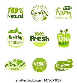 Organic vector logo or sign collection, bio healthy food badges