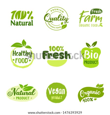 Organic vector logo or sign collection, bio healthy food badges