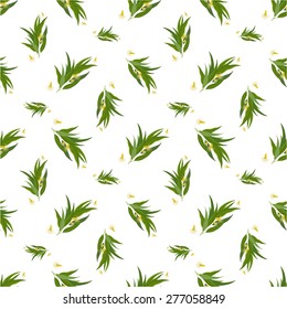 Organic vector seamless pattern with eucalyptus twig, flowers and leaves. Elegant background for website, packaging, digital scrapbooking, wallpapers, textile and wrapping paper.
