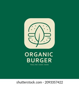 Organic vegan burger logo, plant based burger logo icon symbol monoline style