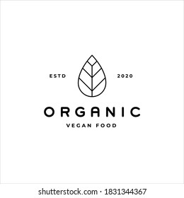 Organic Vegan Food Badge Logo for Healthy Food Blog, Promoting Subscription Boxes, Recipes, Restaurants and Food Products. Vegan Logo Bio Ingredient Label Badge with Leaf.