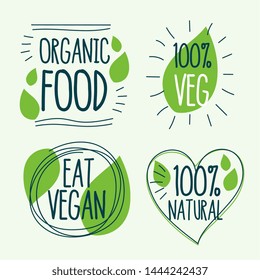 organic and vegan food labels in doodle style