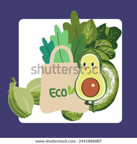 Organic vegetable banner, avocado character, vector illustration, vegetables illustration, organic food design , World Health Day