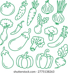 Organic Vegetable Collection Hand-Drawn Line Art Vector Set with Fresh Produce Icons