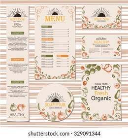 Organic vegetable farm set collection banner  flyer  menu and name card for healthy restaurant or farm design 