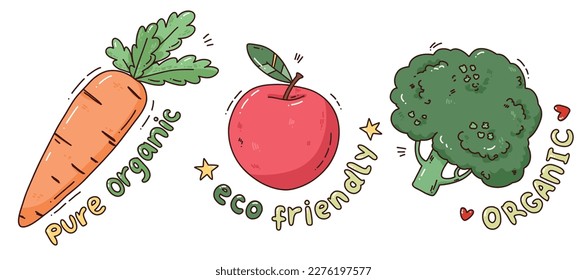 Organic vegetable illustration. hand drawn concept of vegetable. Farm slogan. Vector illustrations