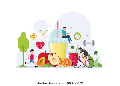 Organic vegetables cooking for healthy lifestyle with tiny people design concept vector illustration - Shutterstock ID 1900422121