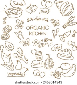 Organic Vegetables and Fruits Food Handwriting Style Illustration