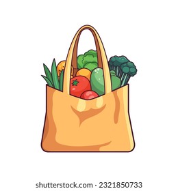 Organic vegetables and fruits in a shopping bag over white