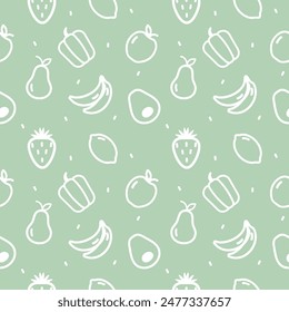 Organic vegetables vector seamless pattern. Healthy garden eco vegetables. Avocado, corn, squash, cucamber and tomato, eggplant, carrot and pepper. Organic food background.