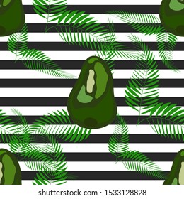 Organic vegetarian avocado seamless repeating pattern - flat style illustration