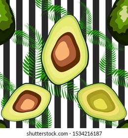 Organic vegetarian avocado seamless repeating pattern - flat style illustration