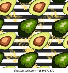 Organic vegetarian avocado seamless repeating pattern - flat style illustration