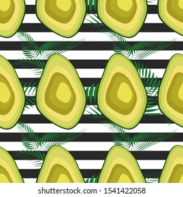 Organic vegetarian avocado seamless repeating pattern - flat style illustration