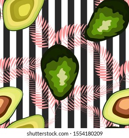 Organic vegetarian avocado seamless repeating pattern - flat style illustration