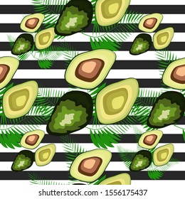 Organic vegetarian avocado seamless repeating pattern - flat style illustration