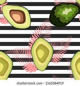 Organic vegetarian avocado seamless repeating pattern - flat style illustration