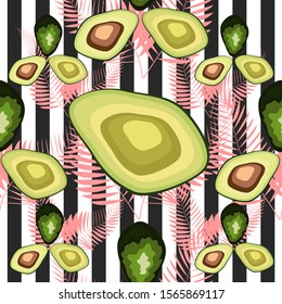 Organic vegetarian avocado seamless repeating pattern - flat style illustration