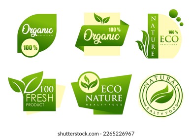 Banner vegetariano orgánico.Conjunto de plantillas e iconos de logotipo de productos naturales y orgánicos modernos.