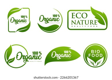 Banner vegetariano orgánico.Conjunto de plantillas e iconos de logotipo de productos naturales y orgánicos modernos.