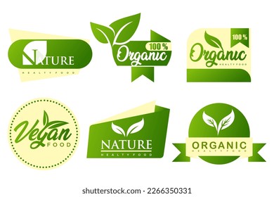 Banner vegetariano orgánico.Conjunto de plantillas e iconos de logotipo de productos naturales y orgánicos modernos.