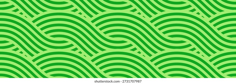Organic vineyard seamless background. Green wavy grape‑field lines, eco farm striped landscape texture, natural agriculture botanical vector design for rustic decor, labels and packaging