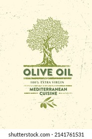 Organic Virgin Olive Oil Vector Illustration. Healthy Nutrition Design Element On Artisanal Eco Background. Mediterranean Cuisine Menu Sign
