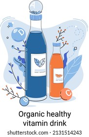 Organic and vitamin full beverage. Vegan detox food and drink. Therapeutic smoothie as healthy diet cocktail, herbal nourishment metaphor. Raw ingredient blend, nutrition for energy diet natural juice